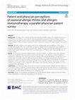 Research paper thumbnail of Patient and physician perceptions of seasonal allergic rhinitis and allergen immunotherapy: a parallel physician patient survey