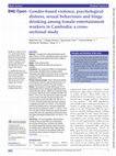 Research paper thumbnail of Gender-based violence, psychological distress, sexual behaviours and binge drinking among female entertainment workers in Cambodia: a cross-sectional study