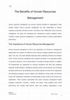 Research paper thumbnail of The Benefits of Human Resources Management