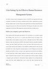 Research paper thumbnail of I Am Setting Up An Effective Human Resources Management System