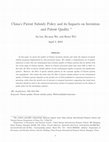 Research paper thumbnail of China’s Patent Subsidy Policy and its Impacts on Invention