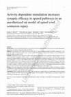 Research paper thumbnail of Activity dependent stimulation increases synaptic efficacy in spared pathways in an anesthetized rat model of spinal cord contusion injury