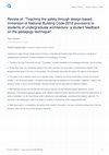 Research paper thumbnail of Review of: "Teaching fire safety through design-based immersion of National Building Code-2016 provisions to students of undergraduate architecture: a student feedback on the pedagogy technique