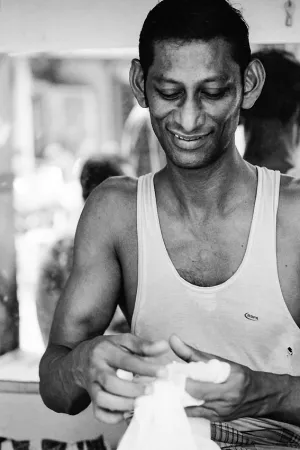 Man doing needlework