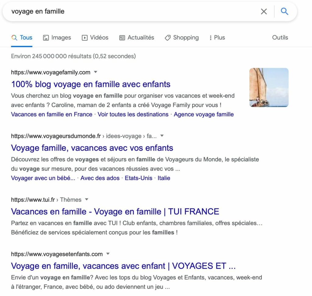 page resultat de recherche google