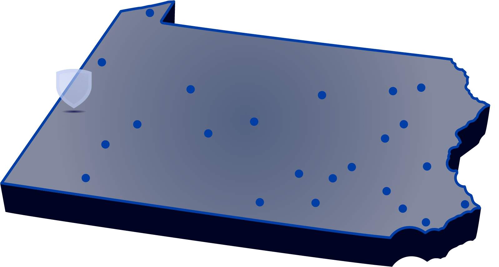 Map of the campuses of Penn State throughout Pennsylvania highlighting the location of Penn State Beaver