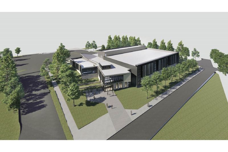 An architectural rendering of the new Erie Hall