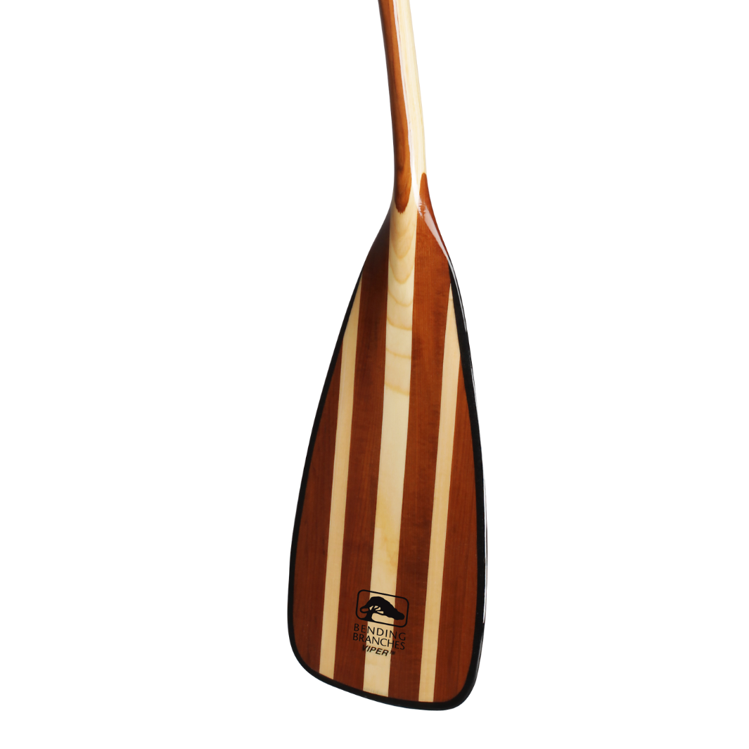 Viper wooden canoe paddle blade angled to see the bend