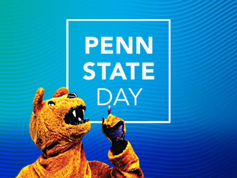 Image of the Nittany Lion mascot pointing to text reading "Penn State Day"