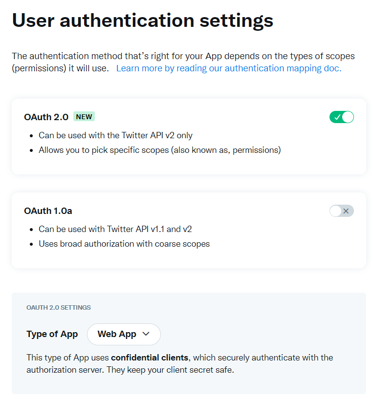 twitter oauth2.0 setting