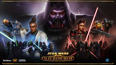 The Jedi Under Siege loading screen, with Darth Malgus looming large over Tau and Malora