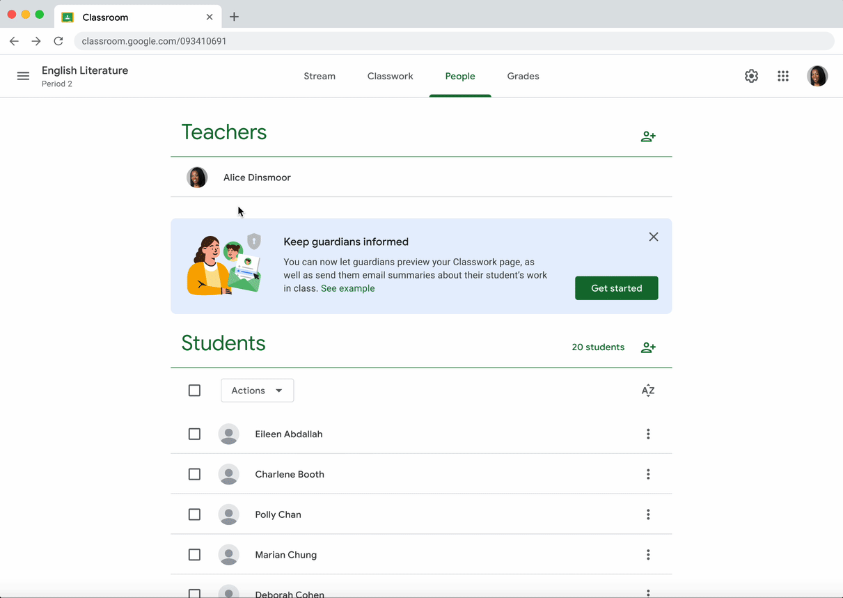 Enable guardians to preview assigned classwork within Google Classroom