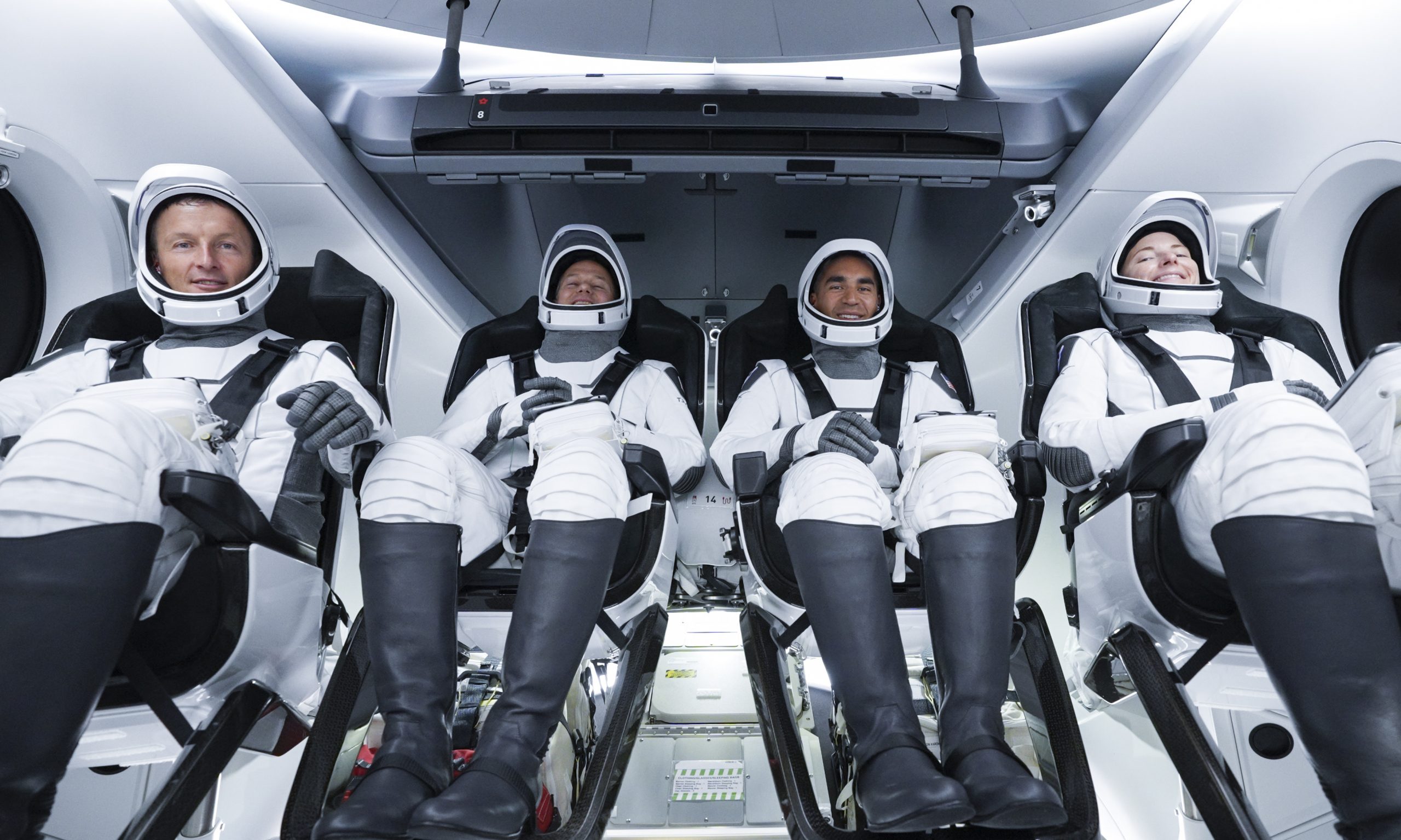 NASA's SpaceX Crew-3 astronauts are seen inside SpaceX's Crew Dragon spacecraft before lifting off on the agency's SpaceX Crew-3 mission.