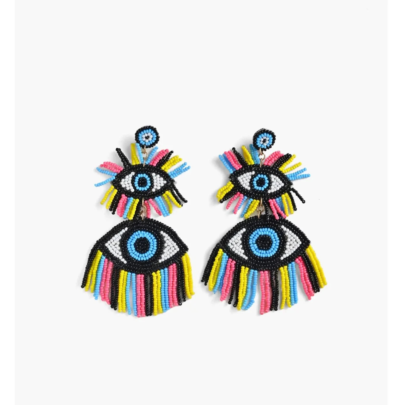 It's the 80's Evil Eye double Fringe Beaded Earrings