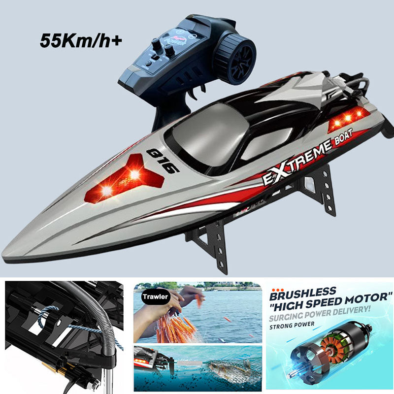 RC Boat HJ816 PRO Brushless 2 In 1 Racing Fishing Boat Trawler 55km/h High Speed RC Speedboat LED Outdoor Toys