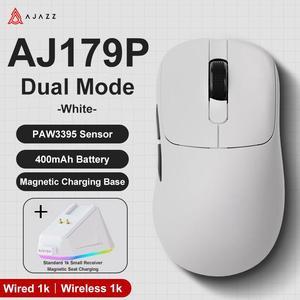 AJAZZ AJ179 PRO PAW3395 26000DPI Lightweight Wired Wireless Gaming Mouse with Charging Base Ergonomic Mouse for PC Laptop NEW  White Mouse