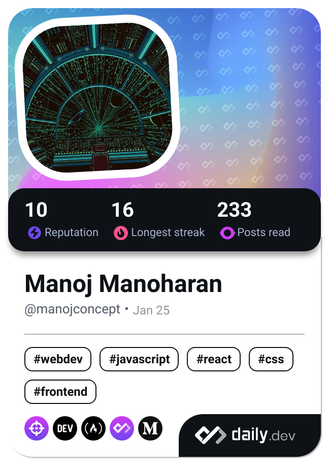 Manoj Manoharan's Dev Card