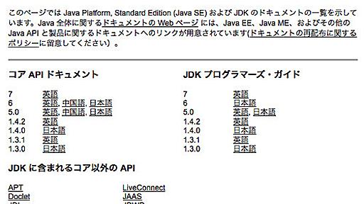 続：旧 Java SE API リファレンスへの新しいリンク先変更について