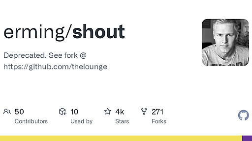 GitHub - erming/shout: Deprecated. See fork @ https://github.com/thelounge