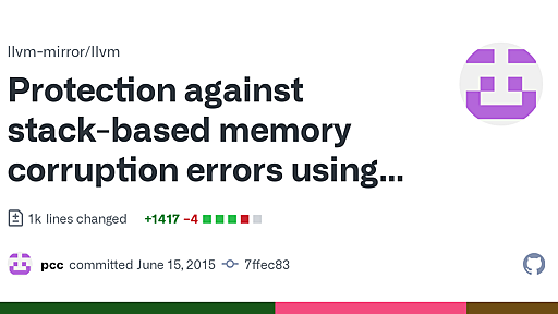 Protection against stack-based memory corruption errors using SafeStack · llvm-mirror/llvm@7ffec83