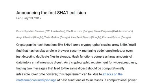 5分で分かる、「SHA-1衝突攻撃」が騒がれているわけ