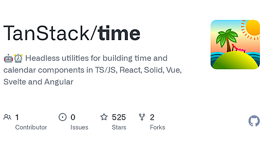 GitHub - TanStack/time: 🤖⏰ Headless utilities for building time and calendar components in TS/JS, React, Solid, Vue, Svelte and Angular