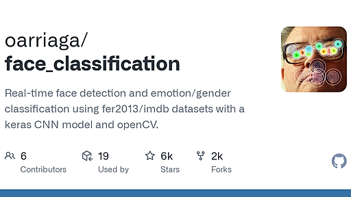 GitHub - oarriaga/face_classification: Real-time face detection and emotion/gender classification using fer2013/imdb datasets with a keras CNN model and openCV.