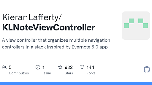 GitHub - KieranLafferty/KLNoteViewController: A view controller that organizes multiple navigation controllers in a stack inspired by Evernote 5.0 app