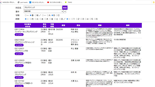 筑波大学「ごめん、システムメンテでKdB（科目検索機能）使えません」最強新入生「代わり作りました」