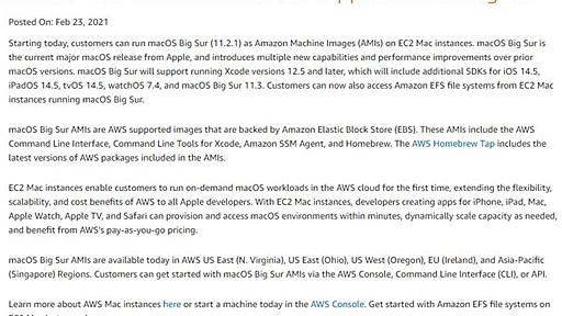 AWSでmacOS Big Surのインスタンスが利用可能に
