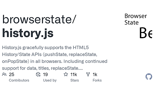 GitHub - browserstate/history.js: History.js gracefully supports the HTML5 History/State APIs (pushState, replaceState, onPopState) in all browsers. Including continued support for data, titles, replaceState. Supports jQuery, MooTools and Prototype. For H