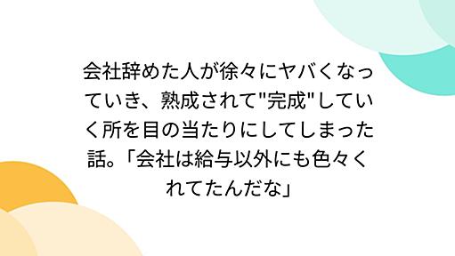 会社辞めた人が徐々にヤバくなっていき、熟成されて"完成"していく所を目の当たりにしてしまった話。｢会社は給与以外にも色々くれてたんだな｣