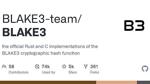 GitHub - BLAKE3-team/BLAKE3: the official Rust and C implementations of the BLAKE3 cryptographic hash function