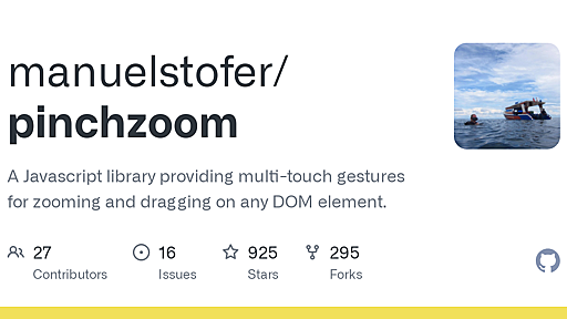 GitHub - manuelstofer/pinchzoom: A Javascript library providing multi-touch gestures for zooming and dragging on any DOM element.