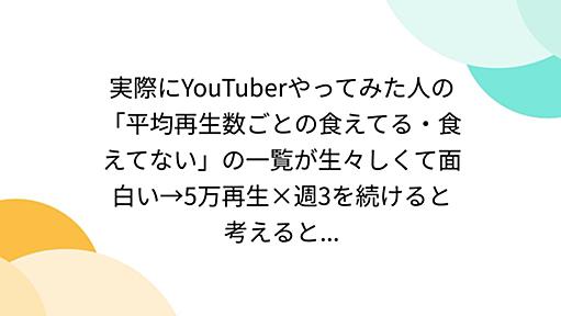 実際にYouTuberやってみた人の「平均再生数ごとの食えてる・食えてない」の一覧が生々しくて面白い→5万再生×週3を続けると考えると...