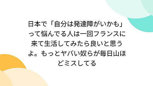 日本で「自分は発達障がいかも」って悩んでる人は一回フランスに来て生活してみたら良いと思うよ。もっとヤバい奴らが毎日山ほどミスしてる