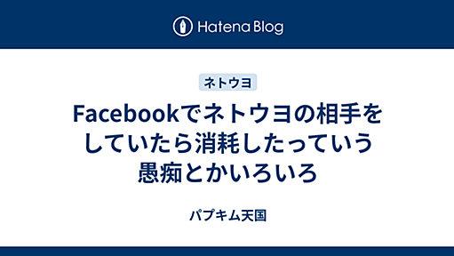 Facebookでネトウヨの相手をしていたら消耗したっていう愚痴とかいろいろ - パプキム天国