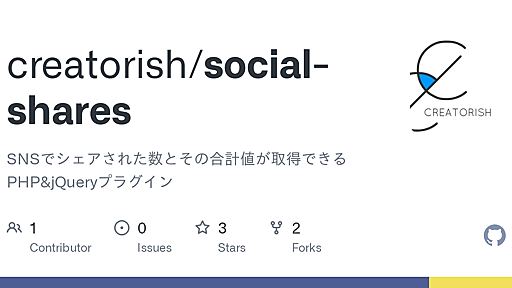 GitHub - creatorish/social-shares: SNSでシェアされた数とその合計値が取得できるPHP&jQueryプラグイン