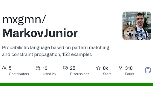 GitHub - mxgmn/MarkovJunior: Probabilistic language based on pattern matching and constraint propagation, 153 examples