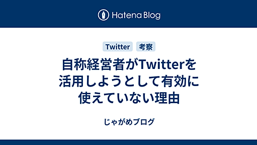 自称経営者がTwitterを活用しようとして有効に使えていない理由 - じゃがめブログ