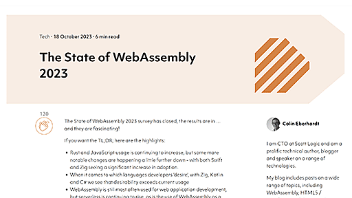 WebAssemblyアプリ開発で最も使われている言語は3年連続で「Rust」、Webアプリ開発が最多、欲しい機能はスレッド。The State of WebAssembly 2023