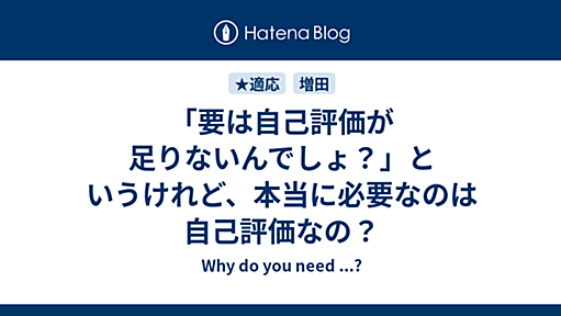 「要は自己評価が足りないんでしょ？」というけれど、本当に必要なのは自己評価なの？ - Why do you need ...?