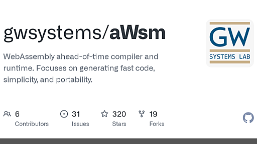 GitHub - gwsystems/aWsm: WebAssembly ahead-of-time compiler and runtime. Focuses on generating fast code, simplicity, and portability.