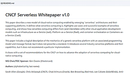 サーバレスコンピューティングの基本的な知識を網羅。その定義、歴史、ユースケース、利点と欠点、モデルなどをまとめたホワイトペーパー「CNCF Serverless Whitepaper v1.0」をCNCFが公開