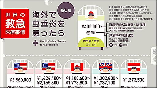 もしも海外旅行中に盲腸になったらいくらかかるか？が見てすぐわかる図