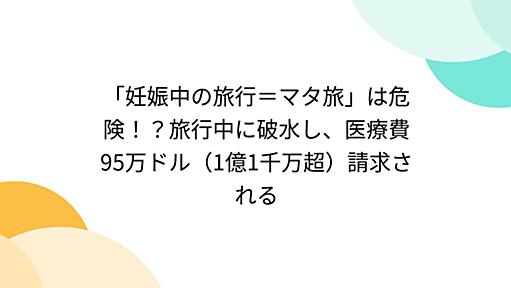 「妊娠中の旅行＝マタ旅」は危険！？旅行中に破水し、医療費95万ドル（1億1千万超）請求される