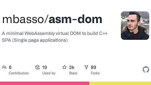 GitHub - mbasso/asm-dom: A minimal WebAssembly virtual DOM to build C++ SPA (Single page applications)