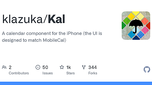 GitHub - klazuka/Kal: A calendar component for the iPhone (the UI is designed to match MobileCal)