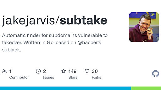 GitHub - jakejarvis/subtake: Automatic finder for subdomains vulnerable to takeover. Written in Go, based on @haccer's subjack.