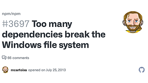 Too many dependencies break the Windows file system · Issue #3697 · npm/npm